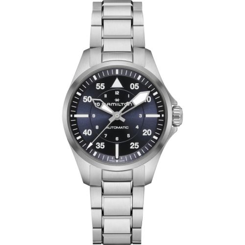 Hamilton Khaki Aviation Pilot Auto 36 Stainless Steel Blue Bracelet