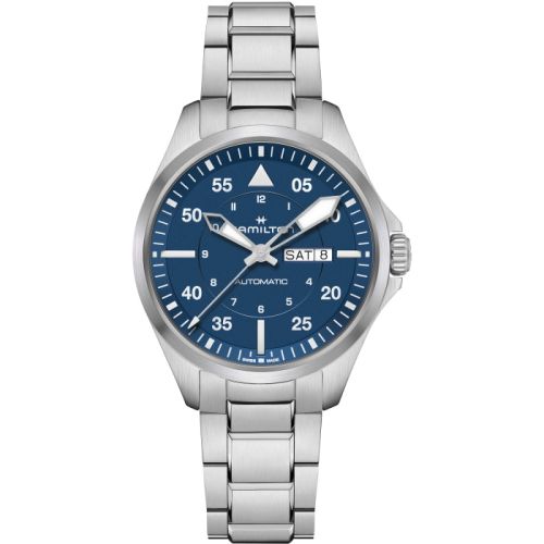 Hamilton Khaki Aviation Pilot Day Date Auto 42 Stainless Steel Blue Bracelet