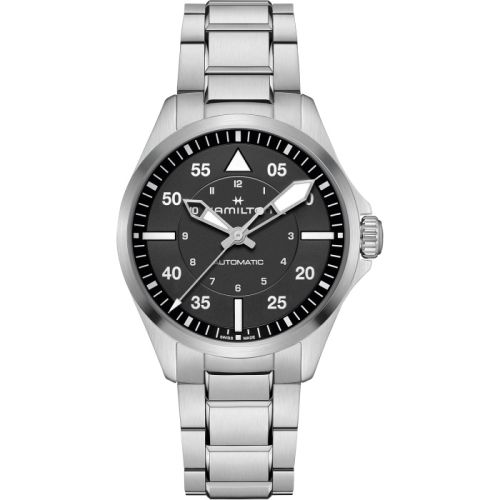 Hamilton Khaki Aviation Pilot Auto 39 Stainless Steel Black Bracelet