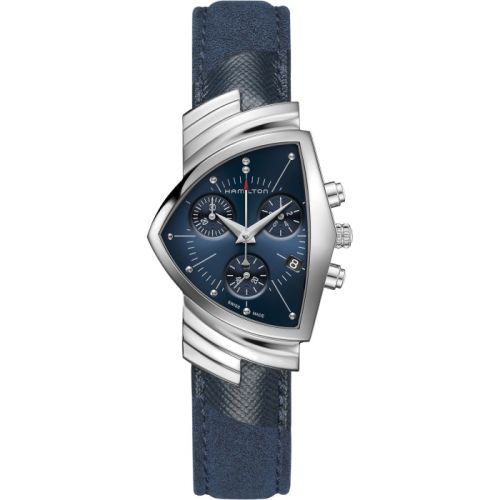 Hamilton Ventura Chrono Quartz Stainless Steel Blue Suede Shoes