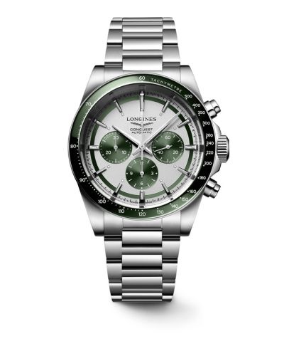 Longines Conquest Chronograph 42 Stainless Steel Silver - Green Bracelet