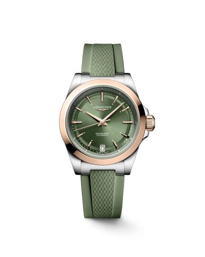 Longines Conquest 34 Stainless Steel - Pink Gold Green Rubber