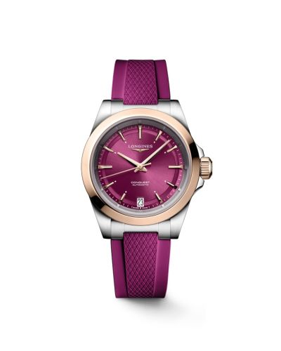 Longines Conquest 34 Stainless Steel - Pink Gold Purple Rubber