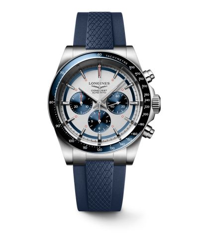 Longines Conquest Chronograph 42 Stainless Steel Silver - Blue Rubber