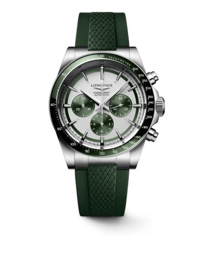 Longines Conquest Chronograph 42 Stainless Steel Silver - Green Rubber