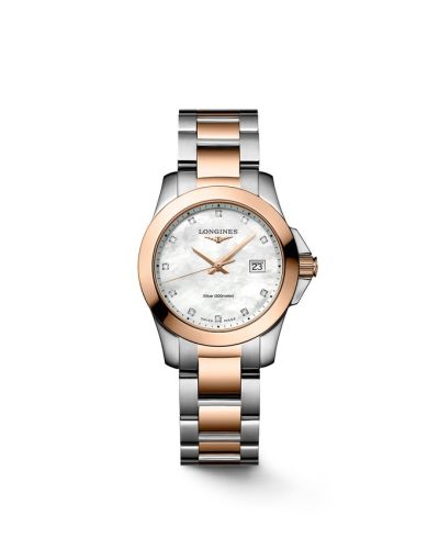 Longines Conquest Quartz 29.5 Stainless Steel - Red Gold MOP