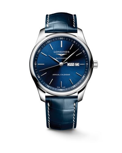 Longines Master Collection 42 Annual Calendar Stainless Steel Blue Alligator