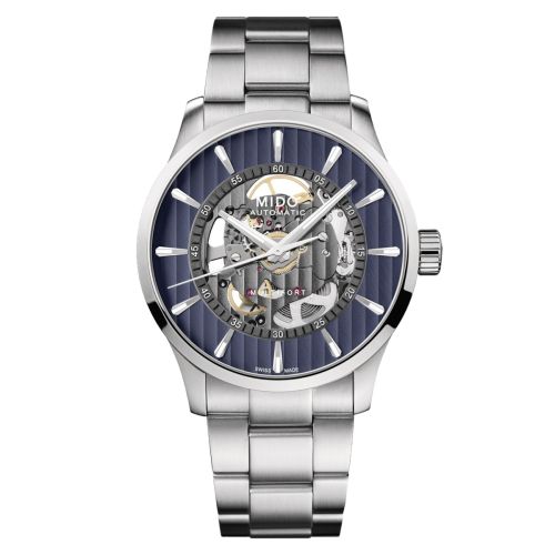 Mido Multifort Skeleton Vertigo Stainless Steel Blue Bracelet