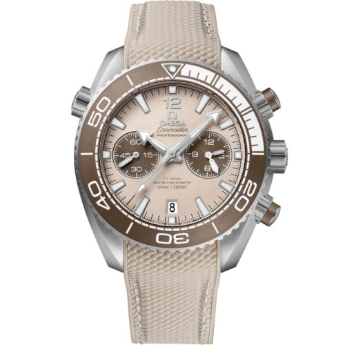 Omega Seamaster Planet Ocean 600M Co-Axial 45.5 Master Chronometer Chronograph Stainless Steel Beige Rubber