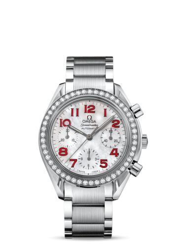 Omega Speedmaster Reduced Ladies Stainless Steel Diamond MOP Red Bracelet