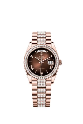 Rolex Day-Date 36 Everose Gold Diamond Brown Ombré - Roman President