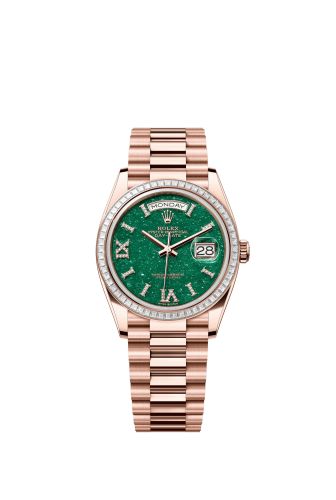 Rolex Day-Date 36 Everose Gold - Baguette Green Aventurine President - Diamond