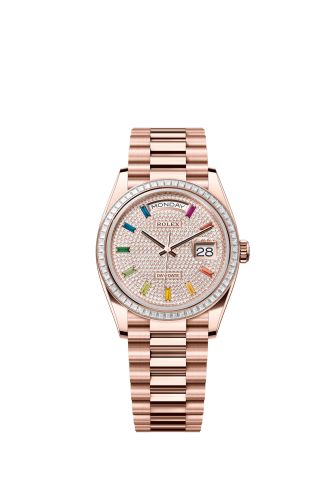 Rolex Day-Date 36 Everose Gold - Baguette Paved - Rainbow President