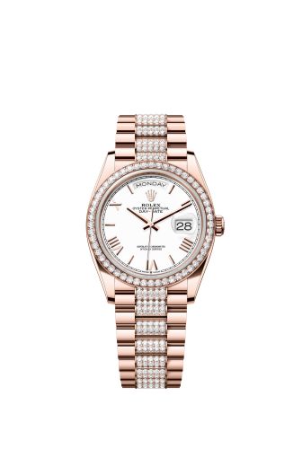 Rolex Day-Date 36 Everose Gold Diamond White - Roman President - Diamond