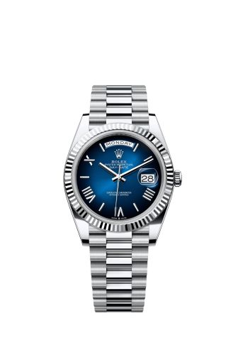 Rolex Day-Date 40 Platinum - Fluted Blue Ombré