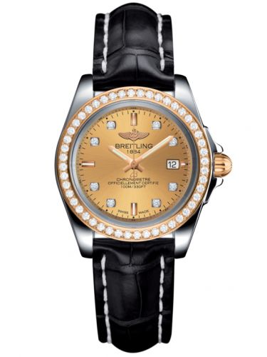 Breitling Galactic 32 Sleek Edition Stainless Steel Rose Gold Diamond Golden Sun Diamond Croco