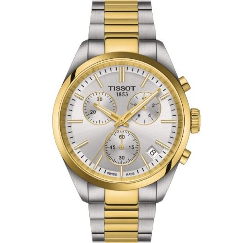 Tissot PR 100 Quartz Chronograph Stainless Steel - Yellow Gold Silver Bracelet