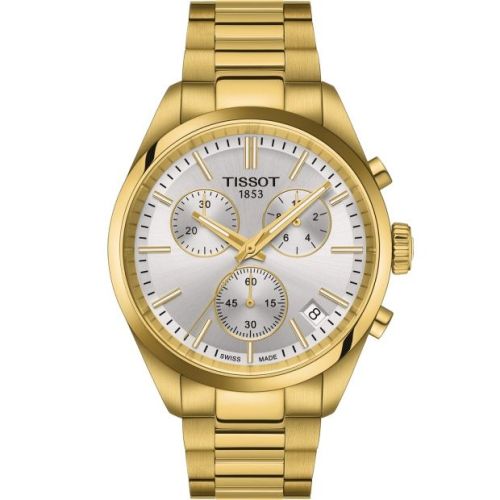 Tissot PR 100 Quartz Chronograph Yellow Gold Silver Bracelet