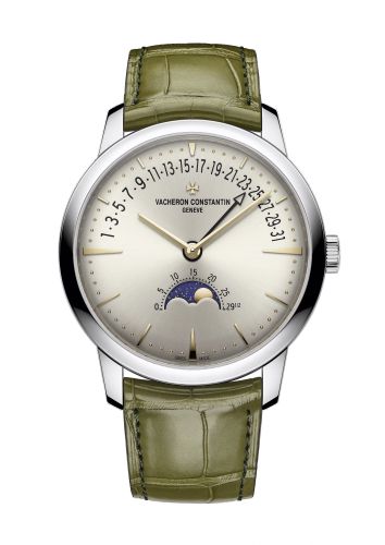 Vacheron Constantin Patrimony Moon Phase and Retrograde Date White Gold Silver