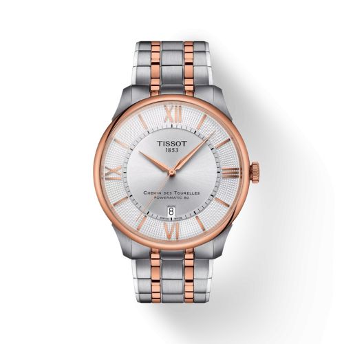Tissot Chemin Des Tourelles Powermatic 80 42 Stainless Steel - Rose Gold Silver Bracelet
