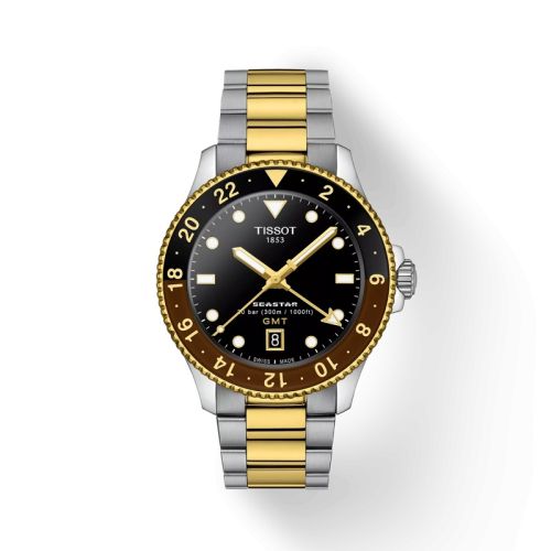 Tissot Seastar 1000 Quartz GMT 40 Stainless Steel - Yellow Gold Black Bracelet