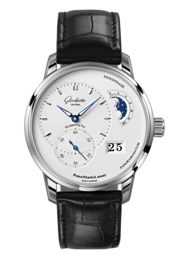 Glashütte Original PanoMatic Lunar Stainless Steel Silver Alligator Folding