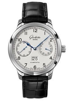 Glashütte Original Senator Observer Stainless Steel Silver Alligator Folding