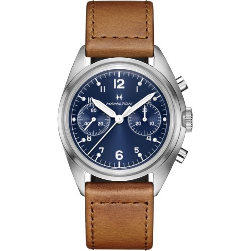 Hamilton Khaki Aviation Pilot Pioneer Mechanical Chronograph Stainless Steel Blue