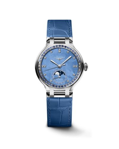 Longines PrimaLuna 34 Automatic Moonphase Stainless Steel Blue MOP