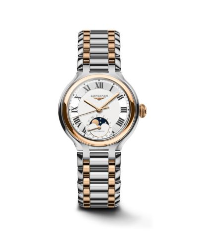 Longines PrimaLuna 34 Automatic Moonphase Stainless Steel - Pink Gold Silver - Roman Bracelet