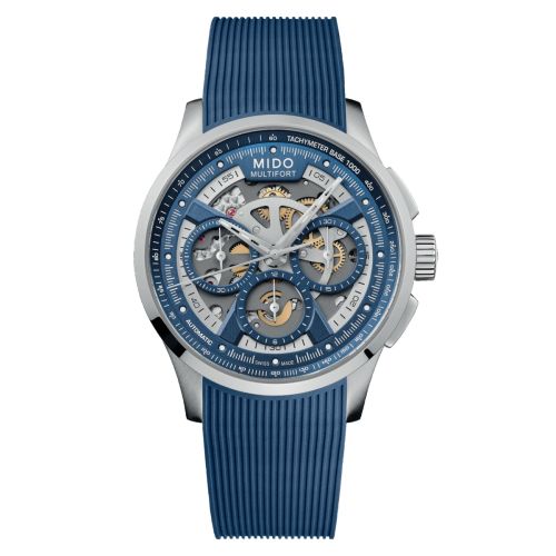 Mido Multifort Chronograph Skeleton Stasinless Steel Blue Rubber