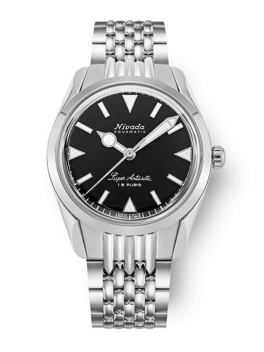 Nivada Grenchen Super Antarctic 35 Black - White Luminova Stainless Steel Beads of Rice