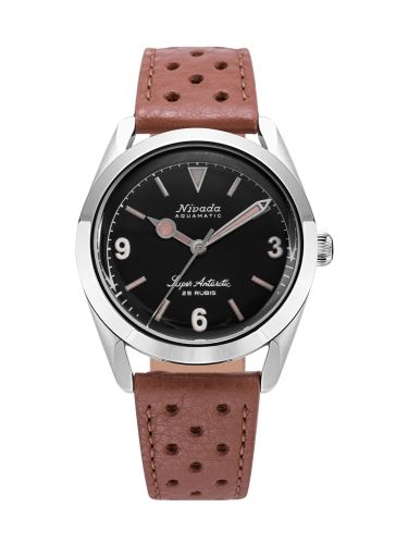 Nivada Grenchen Super Antarctic 3.6.9. Black Stainless Steel Brown Racing