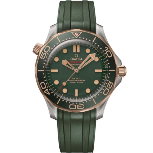 Omega Seamaster Diver 300M Master Co-Axial 42 Titanium - Bronze Gold Green Rubber