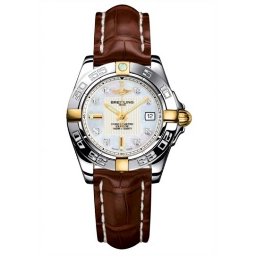 Breitling Galactic 32 Two Tone MOP Diamond Alligator