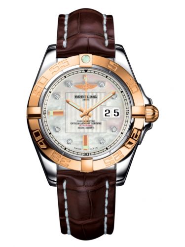 Breitling Galactic 41 Stainless Steel Rose Gold Pearl Diamond Croco