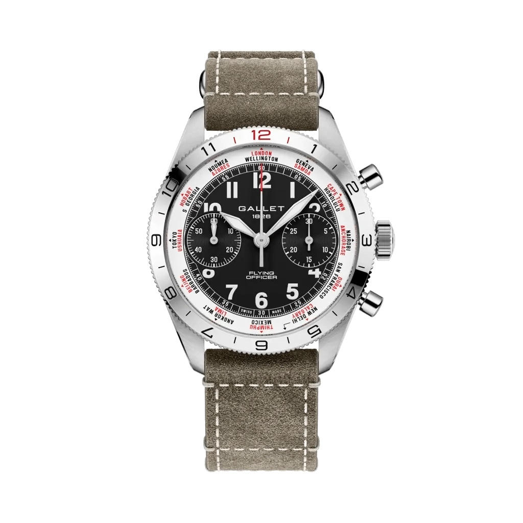 Gallet Flying Officer Chronograph Stainless Steel / Black / Green Pilot