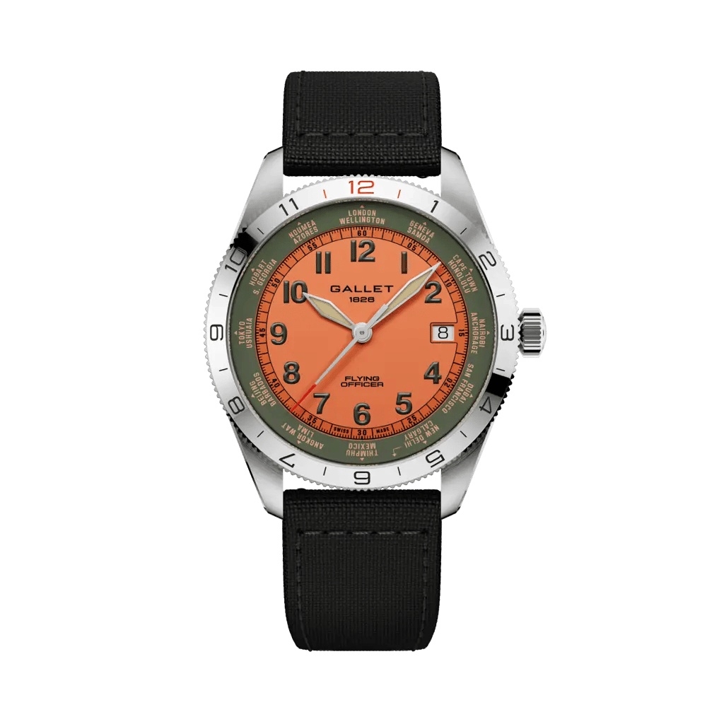Gallet Flying Officer Automatic Stainless Steel / Orange / Black Fabric