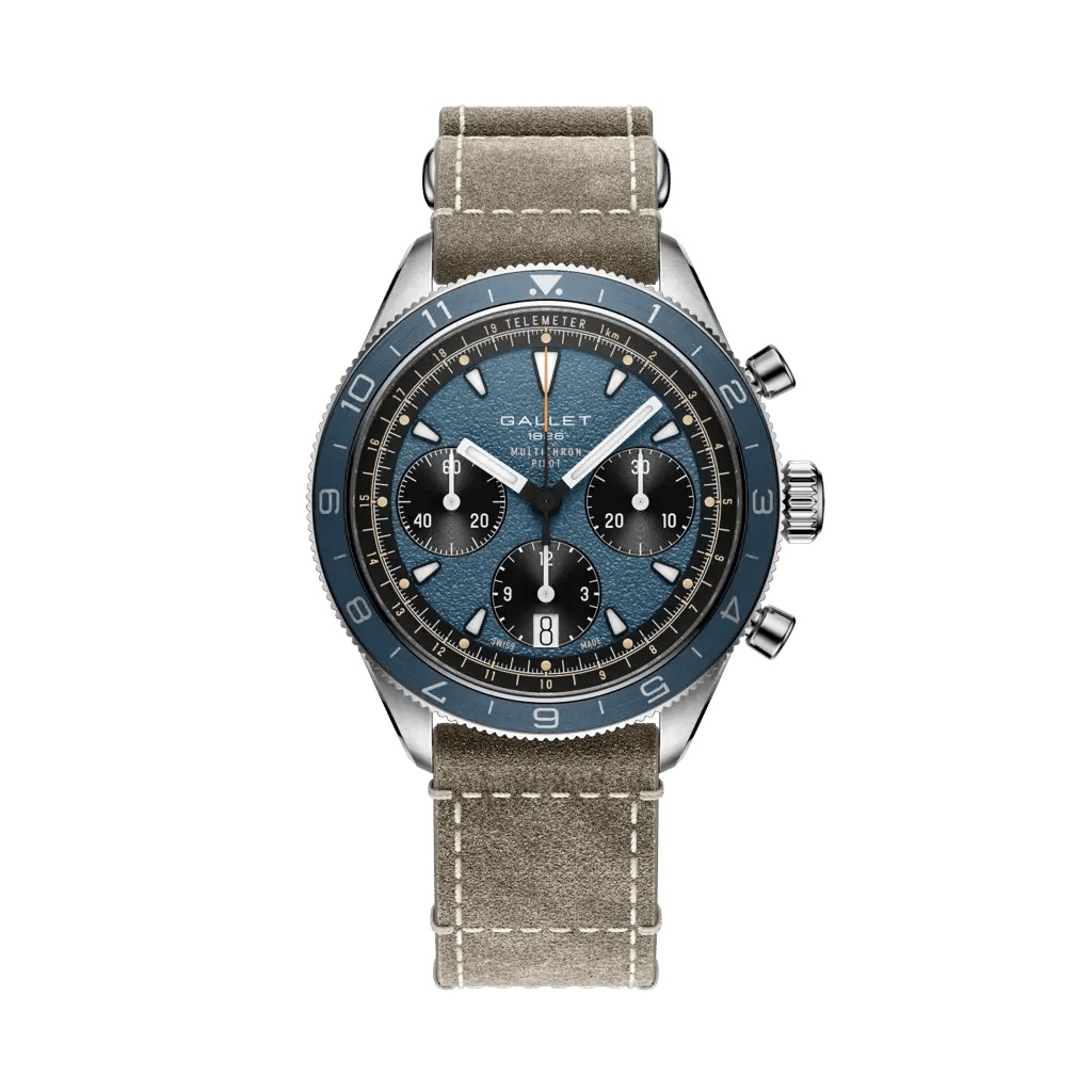 Gallet Multichron Pilot Stainless Steel / Blue / Green Pilot