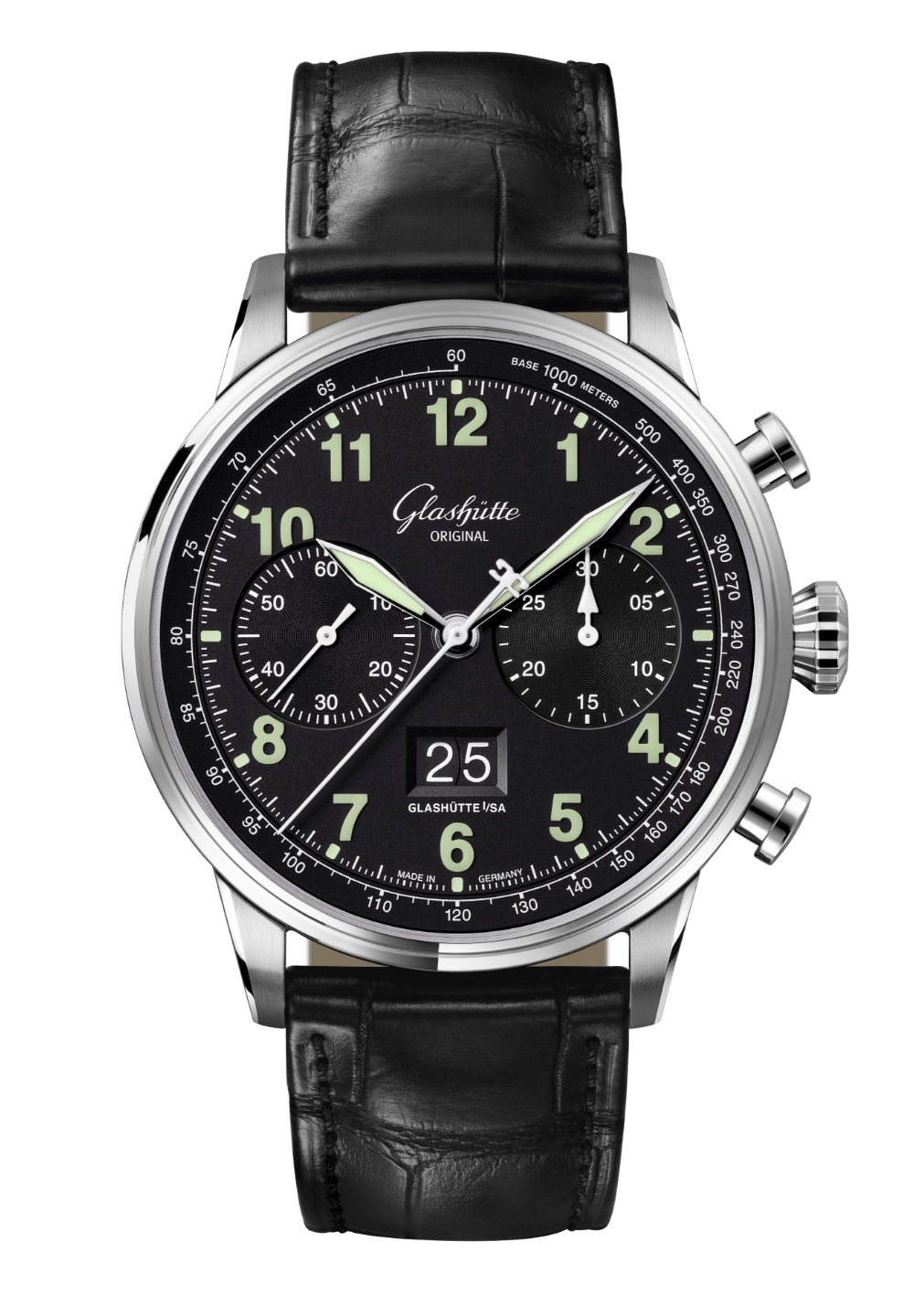 Glashütte Original Senator Chronograph Navigator Stainless Steel / Black / Alligator