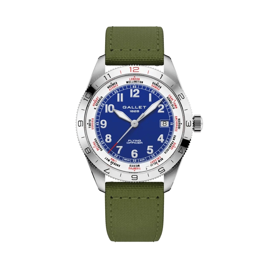 Gallet Flying Officer Automatic Stainless Steel / Blue / Green Fabric