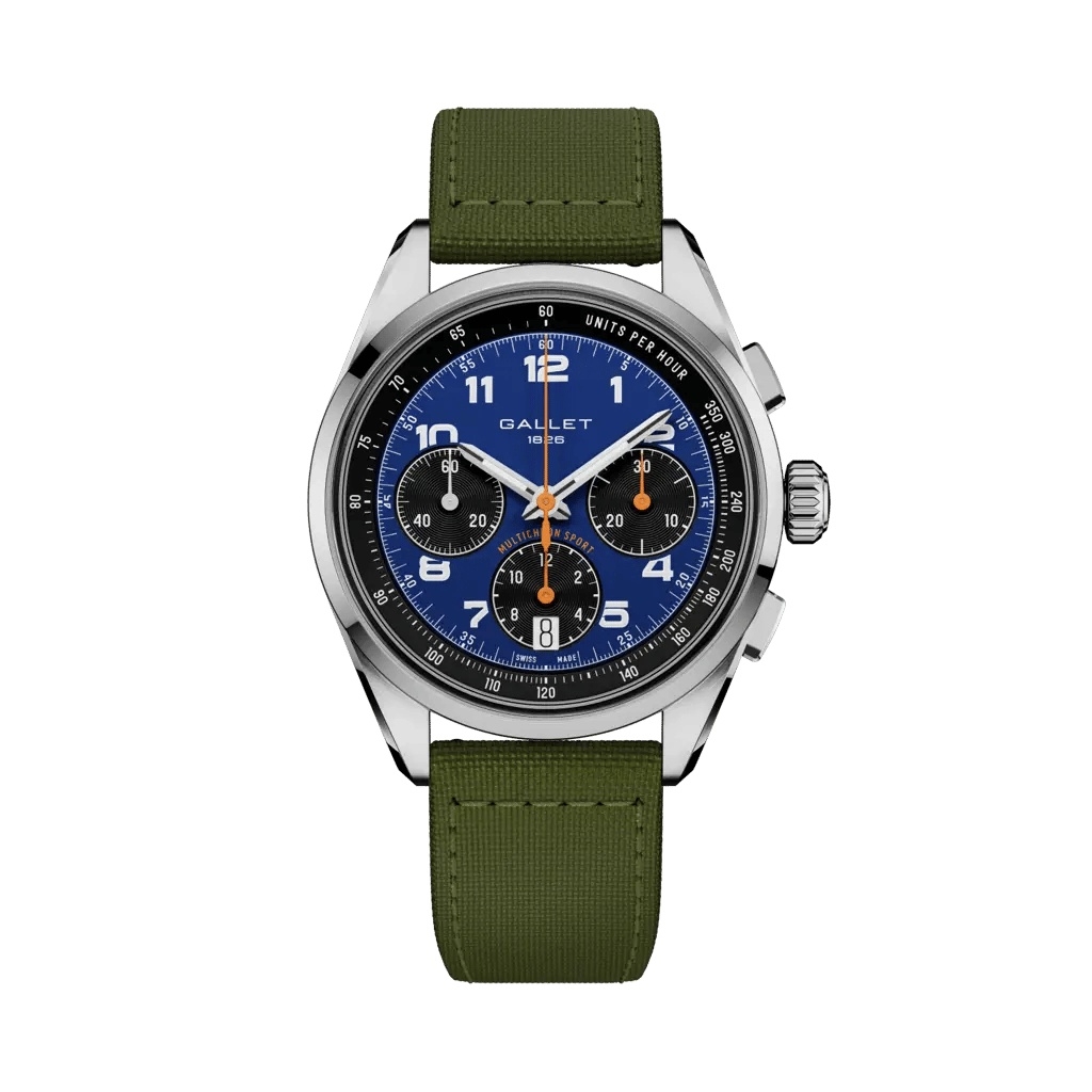 Gallet Multichron Sport Stainless Steel / Blue / Green Fabric