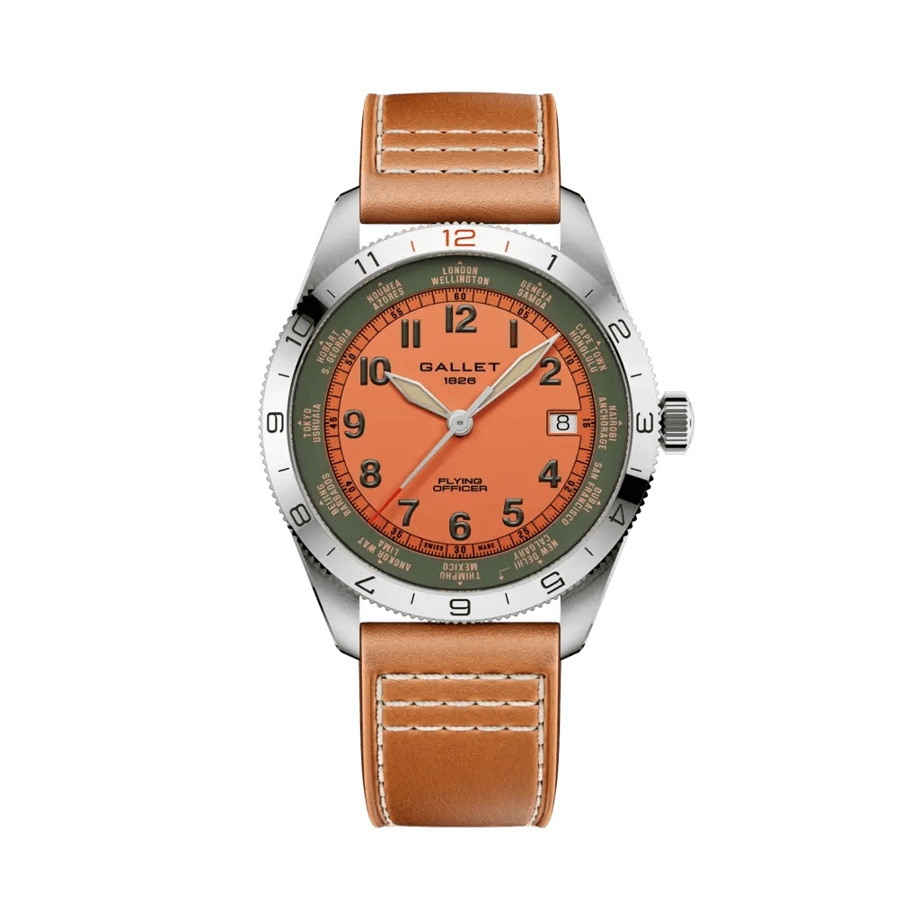 Gallet Flying Officer Automatic Stainless Steel / Orange / Orange Calf