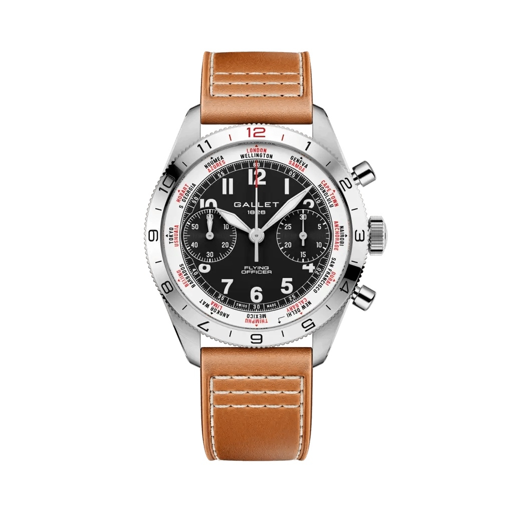 Gallet Flying Officer Chronograph Stainless Steel / Black / Orange Calf