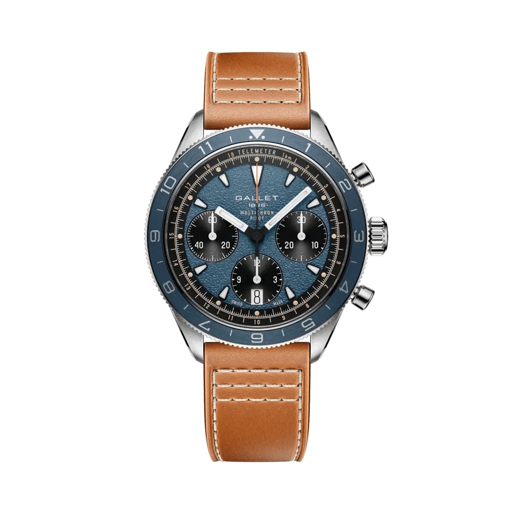 Gallet Multichron Pilot Stainless Steel / Blue / Orange Calf