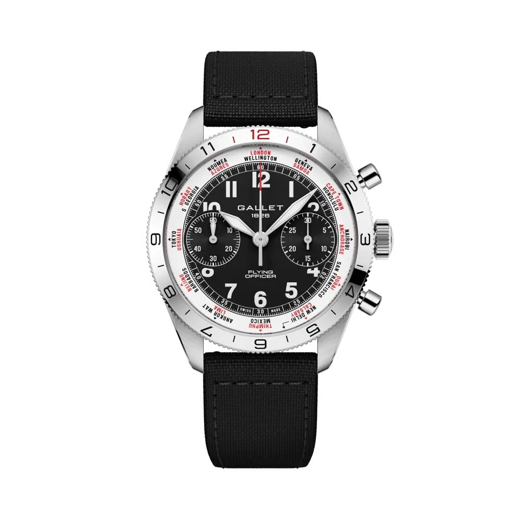 Gallet Flying Officer Chronograph Stainless Steel / Black / Black Fabric