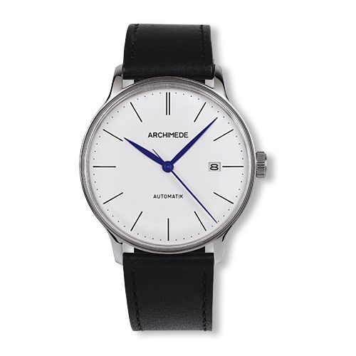 Archimede 1950-1 Stainless Steel Silver Black Leather