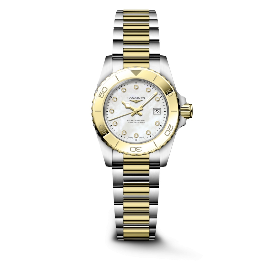 Longines Hydroconquest 30 Quartz Stainless Steel - Yellow Gold / MOP - Diamond / Bracelet