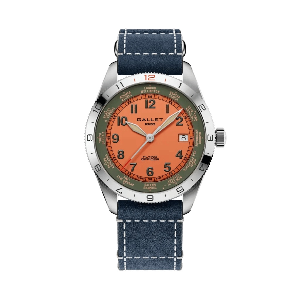 Gallet Flying Officer Automatic Stainless Steel / Orange / Blue Pilot