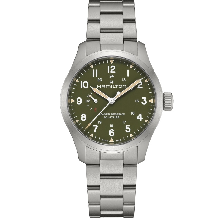 Hamilton Khaki Field Mechanical Power Reserve Stainless Steel / Green / Bracelet